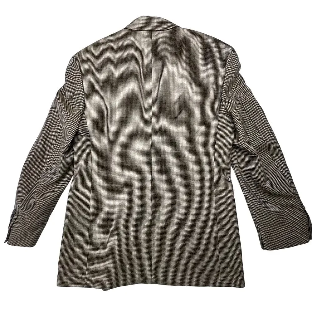 Vintage Austin Reed Wool Sport Coat 40R Tan Houndstooth USA Made Union Blazer